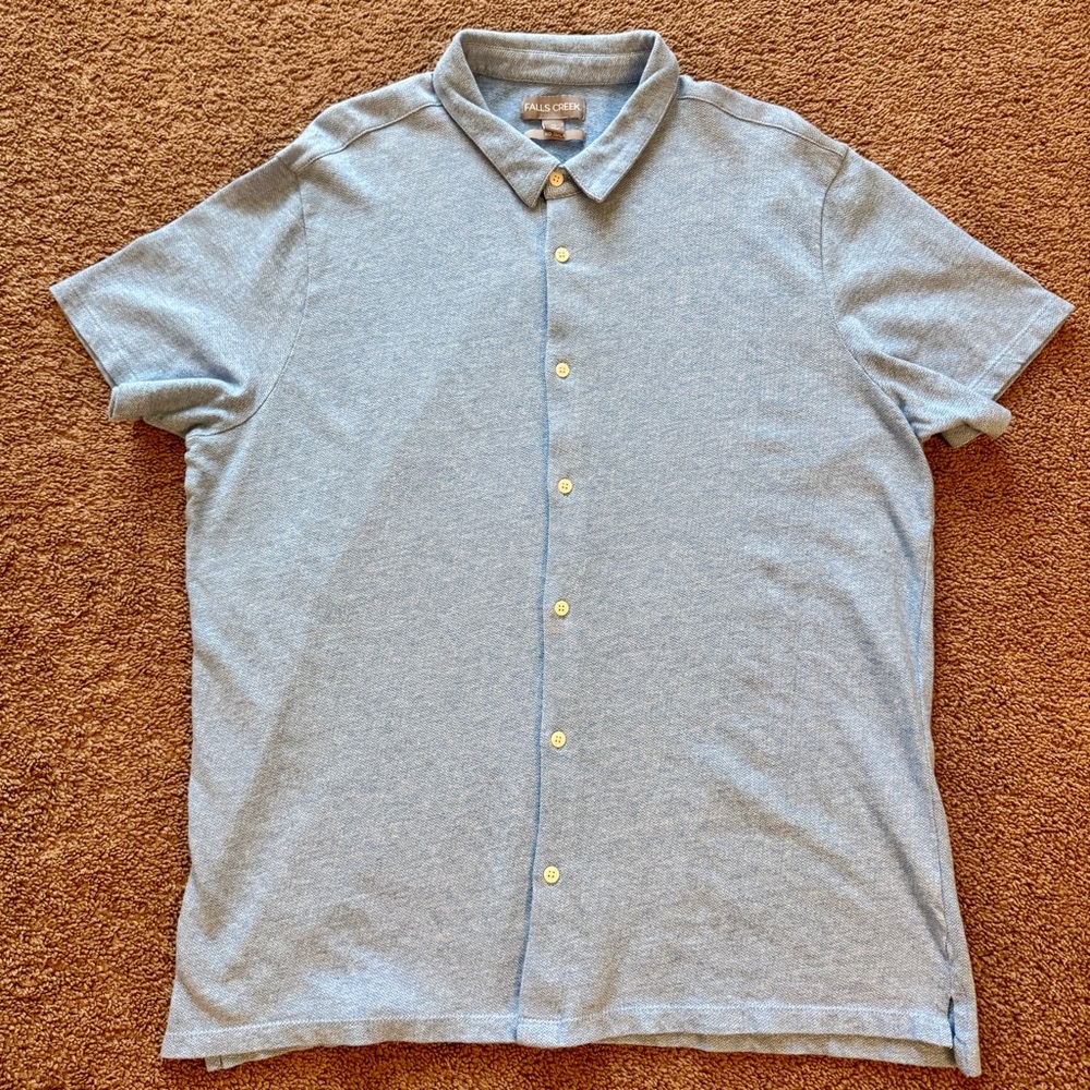 Falls Creek Light Blue Casual Knit Button Down Shirt
